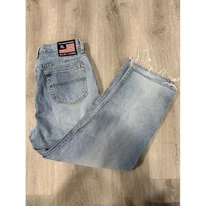 Polo Jeans Co Ralph Lauren Wide Leg Jeans 12x33 Light Wash Y2K Raw Hem 31x25